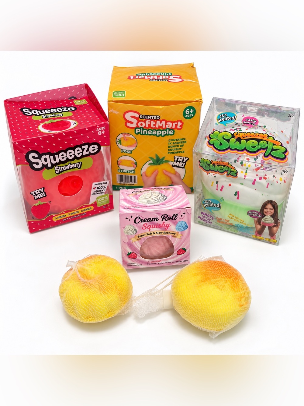 6-Piece Fruit & Dessert Squishy Toy Bundle 🍓🍍🧁